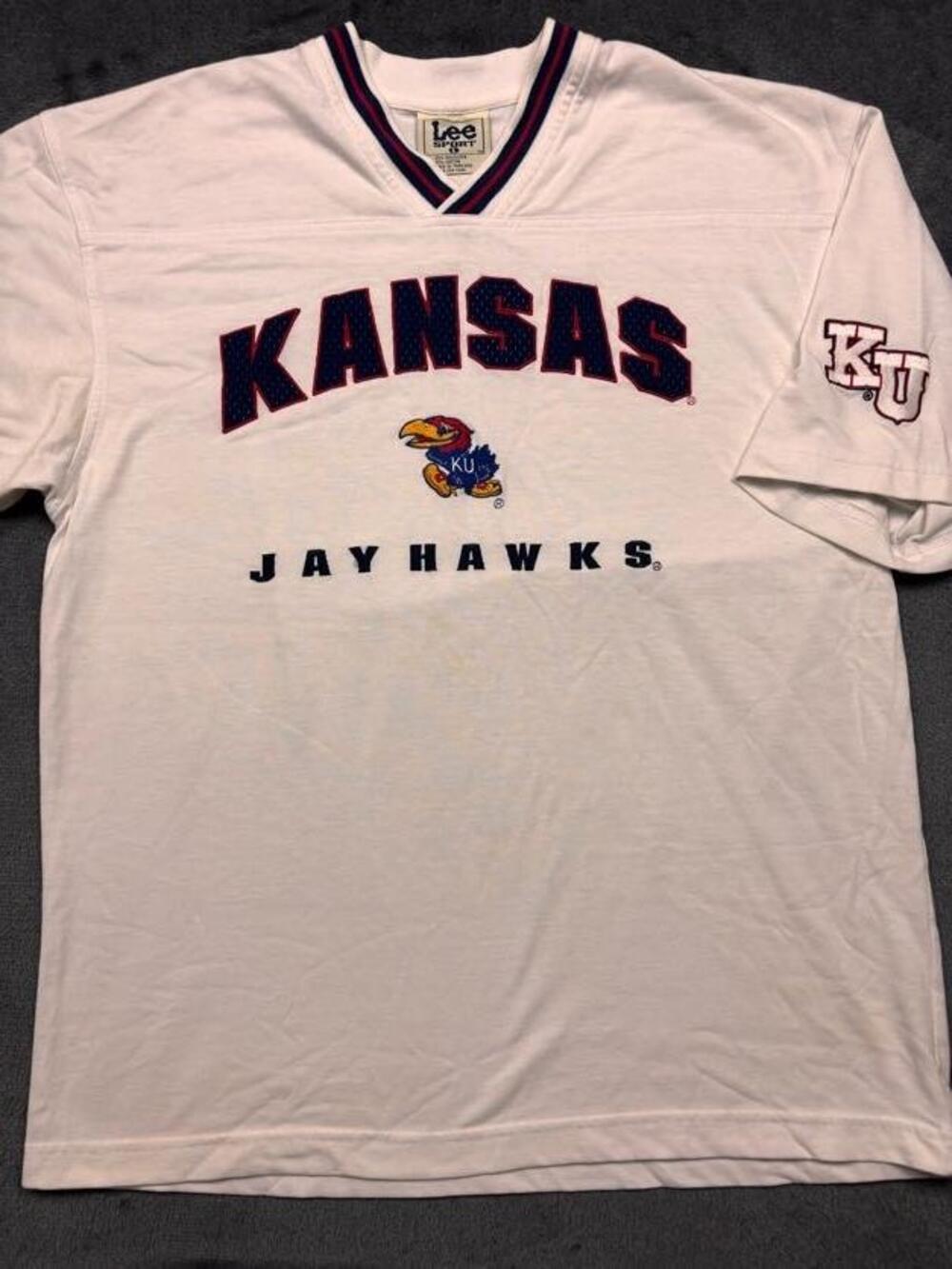 Vintage Kansas Jayhawks Shirt Mens Large White NCAA Basketball Lee Sport 90s